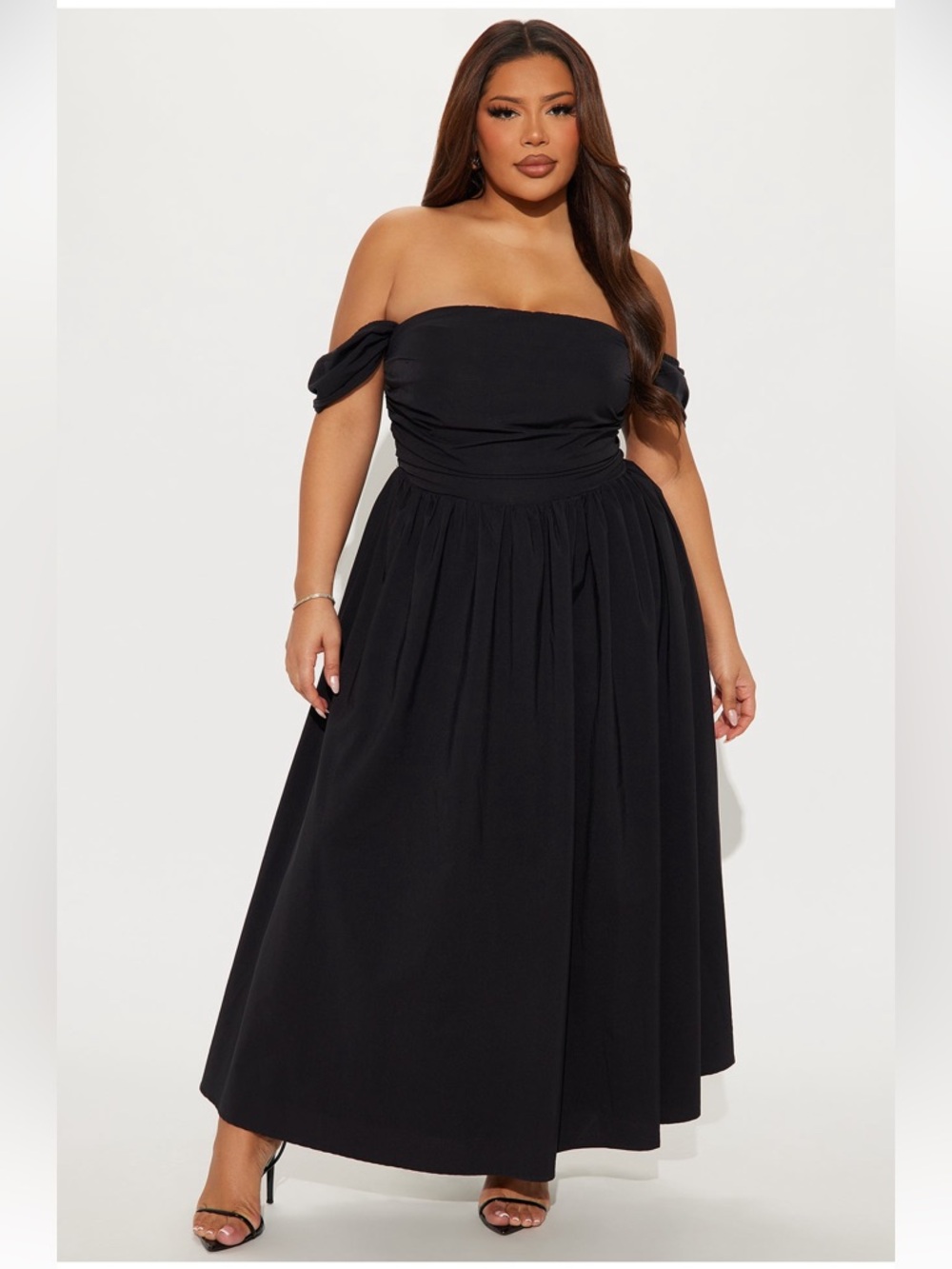 Fashion Nova Black Strapless Off-Shoulder Maxi Dress